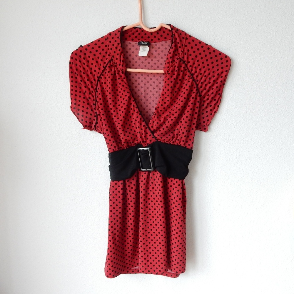 Red polka dot blouse top by Vanity - Picture 1 of 4